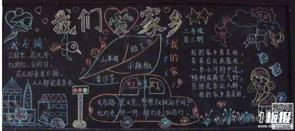 有关家乡主题的黑板报版面设计图-我们爱家乡
