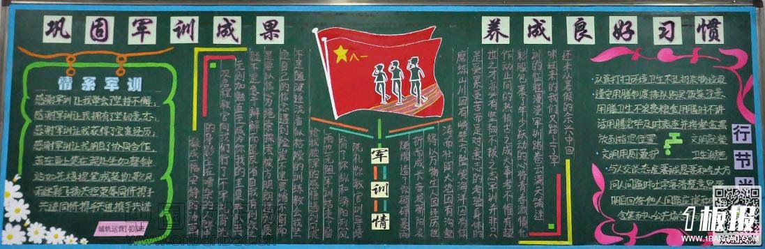 军训主题的黑板报版面设计图-巩固军训成果