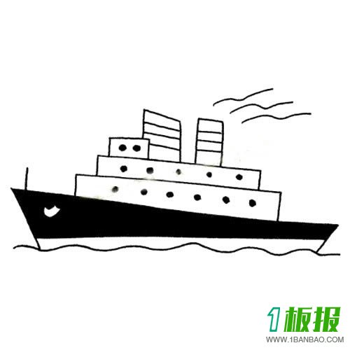 海上行驶的豪华轮船简笔画
