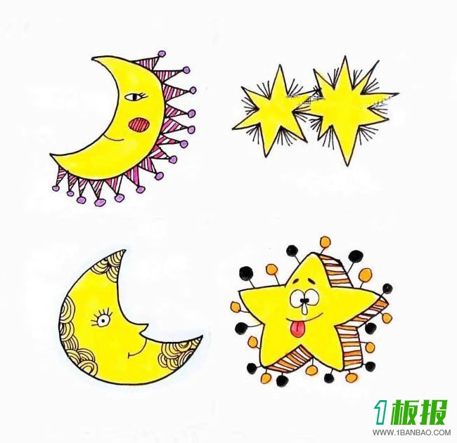 卡通星星和月亮的简笔画图片