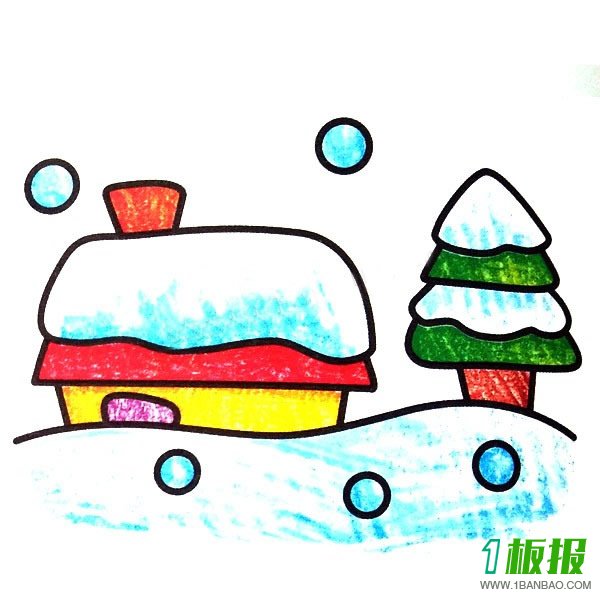 雪夜风景填色图片