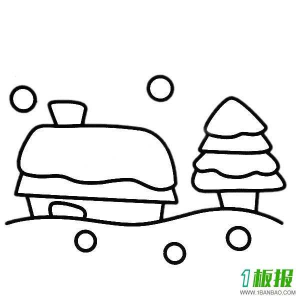 雪夜风景简笔画图片