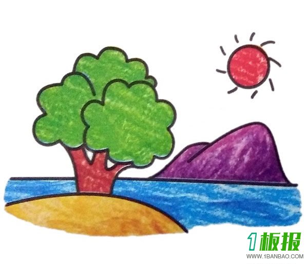 山水风景简笔画带颜色