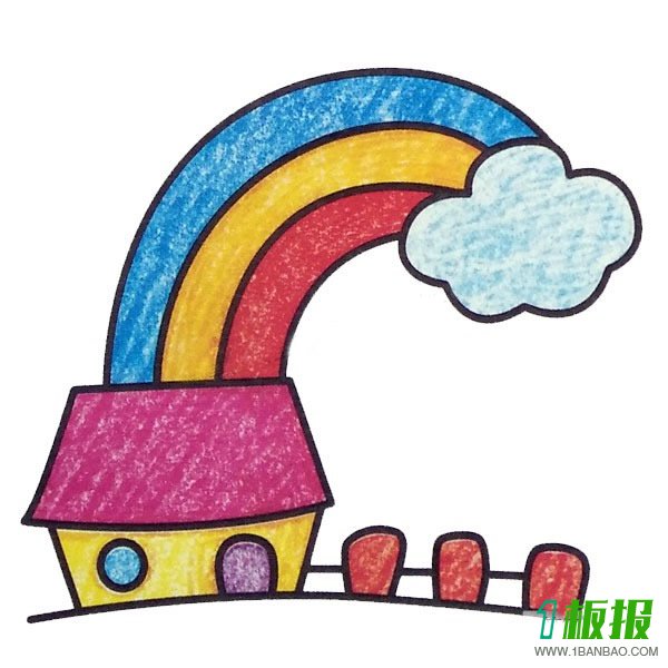 儿童简笔画彩虹风景彩色图片