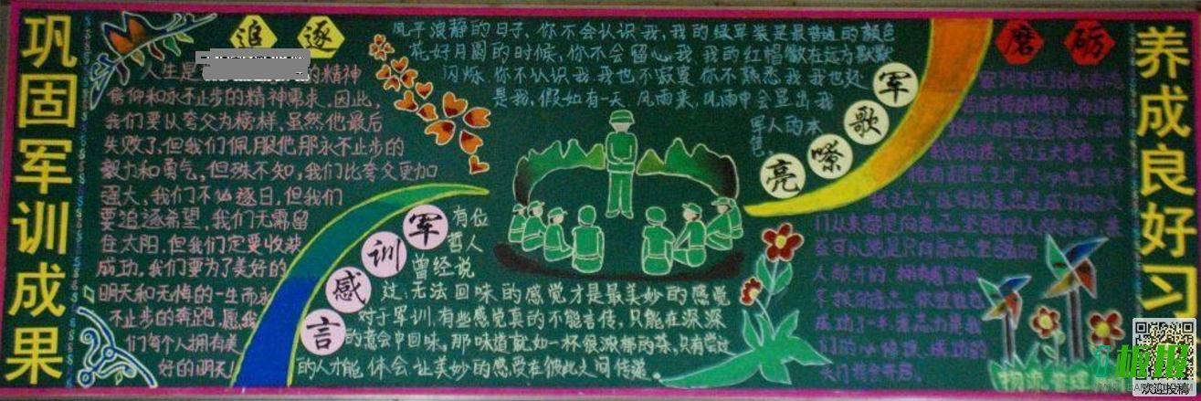 巩固军训成果的黑板报水粉-军歌嘹亮