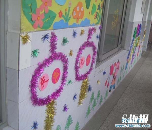 幼儿园元旦墙面装饰：漂亮的拉花装扮
