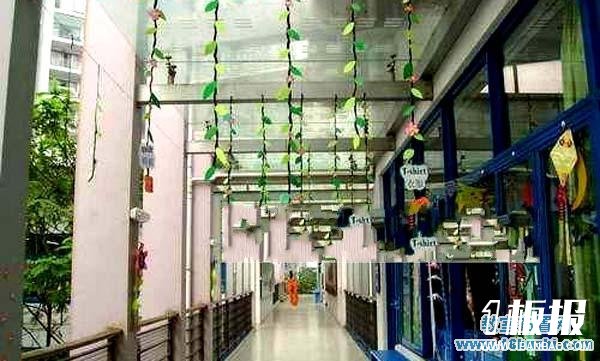 幼儿园春天走廊吊饰布置：空中垂绿叶