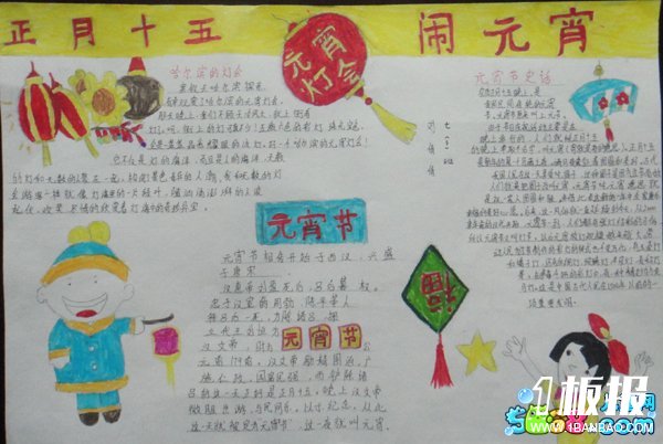 三年级元宵节手抄报-元宵节福到了