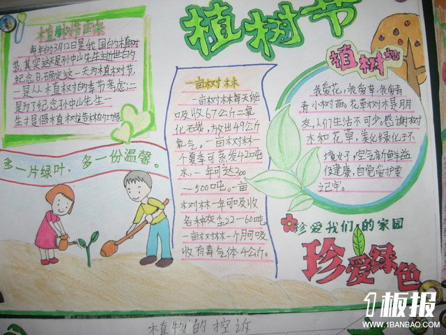 关于植树节手抄报_让地球多一片绿叶