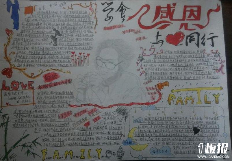 感恩节手抄报图片-用心感恩,与心同行