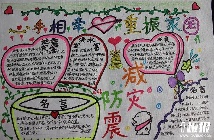 防震手抄报图片大全_心手相牵,重建家园