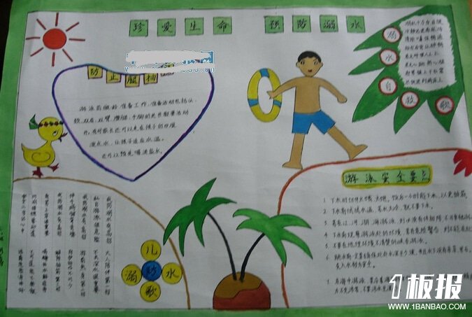 防溺水手抄报版面设计图-珍爱生命,预防溺水