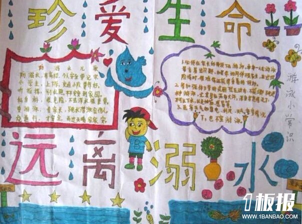 防溺水手抄报版面设计图-珍爱生命,远离溺水