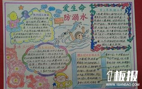 简单漂亮的防溺水获奖手抄报-爱生命,防溺水