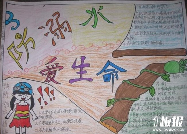 小学生优秀防溺水手抄报-防溺水,爱生命!