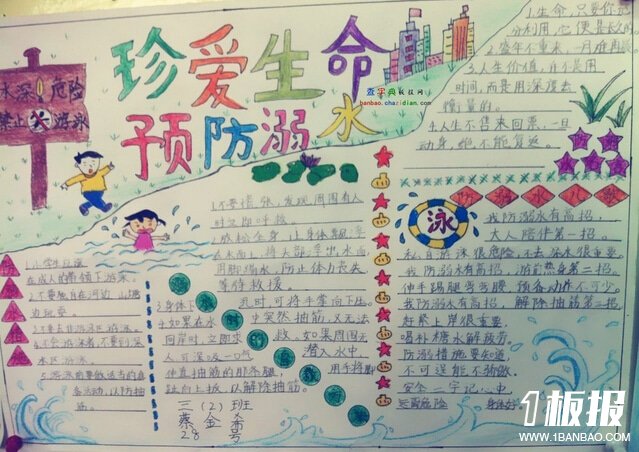 优秀夏季防溺水手抄报-珍爱生命,预防溺水
