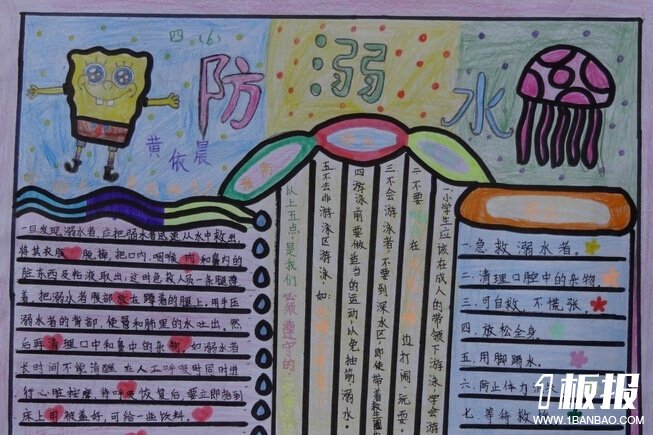 小学生防溺水手抄报版面设计图-快乐的游泳吧!