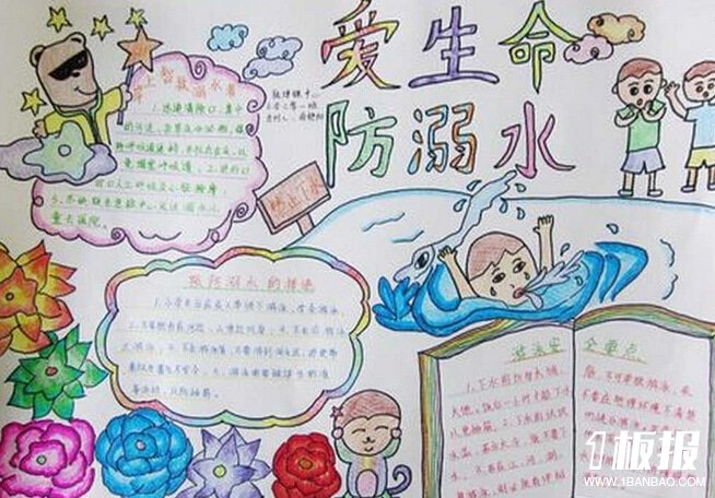 小学生防溺水获奖手抄报-爱生命,防溺水