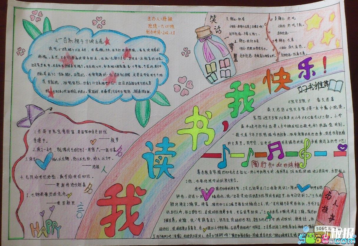 六年级读书手抄报版面设计图_我读书我快乐