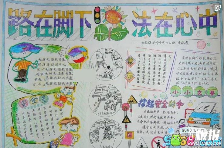 六年级法制安全手抄报图片-路在脚下 法在心中