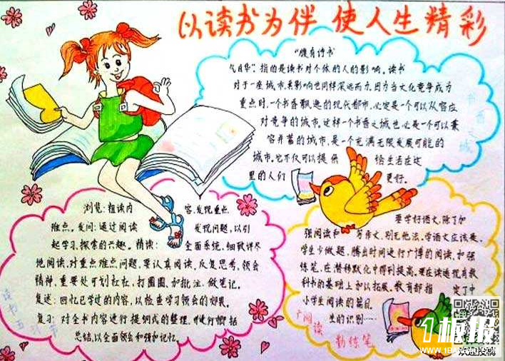 初中读书手抄报图片-以读书为伴使人生精彩
