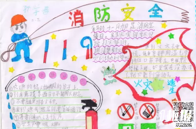 初中消防安全手抄报图片-119消防安全
