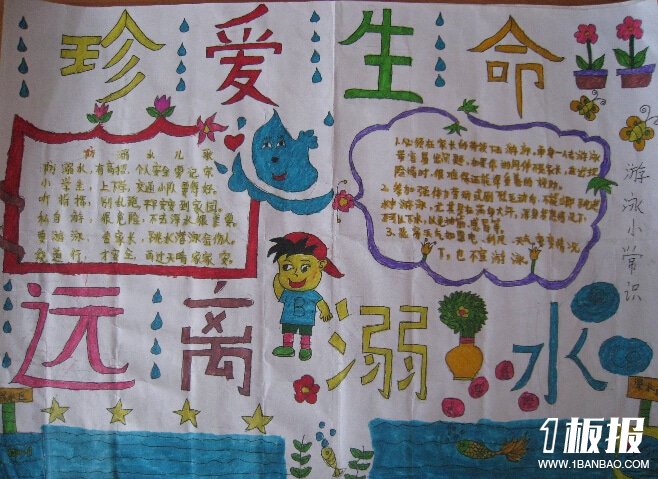 小学生防溺水手抄报版面设计-珍爱生命,远离溺水