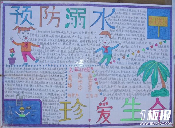 优秀暑假防溺水手抄报-预防溺水,快乐游泳