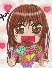 吃冰激凌的小女孩蜡笔画作品图片