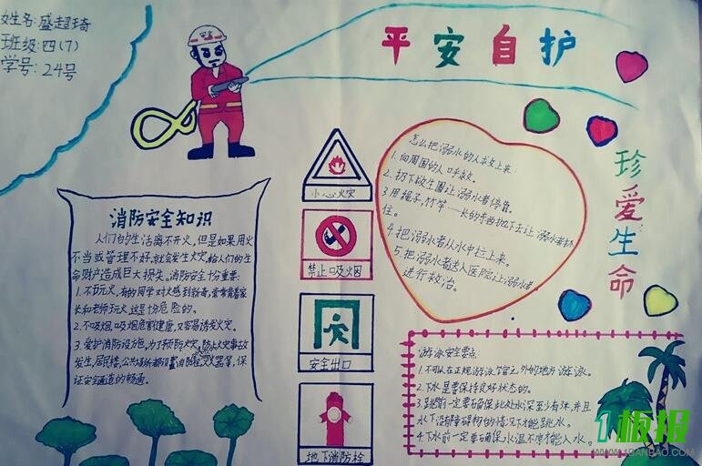 初中生安全自护手抄报图片1